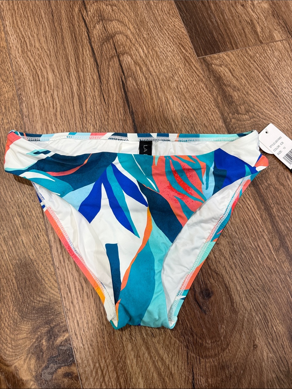 La Blanca Tropical Leaf Multicolor Bikini Bottom - Blue/Teal/Coral
